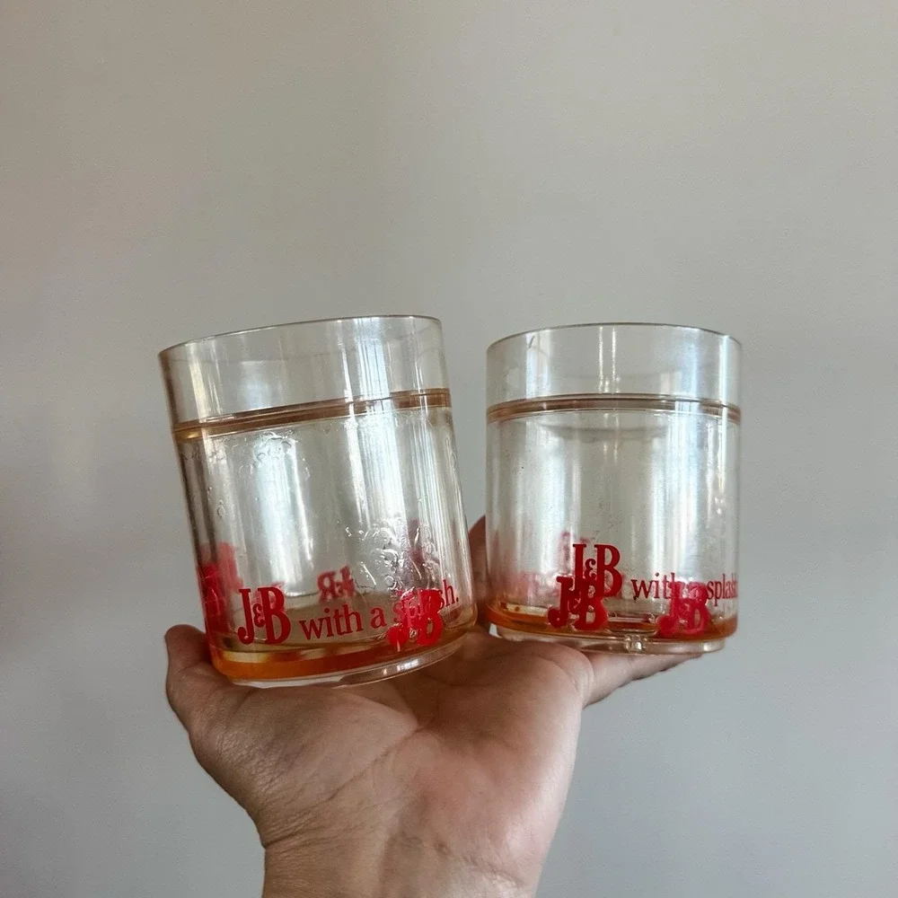 VTG Set Of 2‎ J&B With A Splash Plastic Tumbler Drinking Glasses Scotch Whiskey